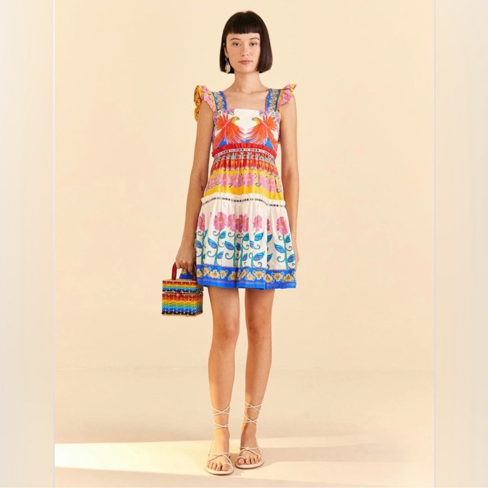 Farm Rio Off-White Vivid Garden Organic Cotton Mini Dress